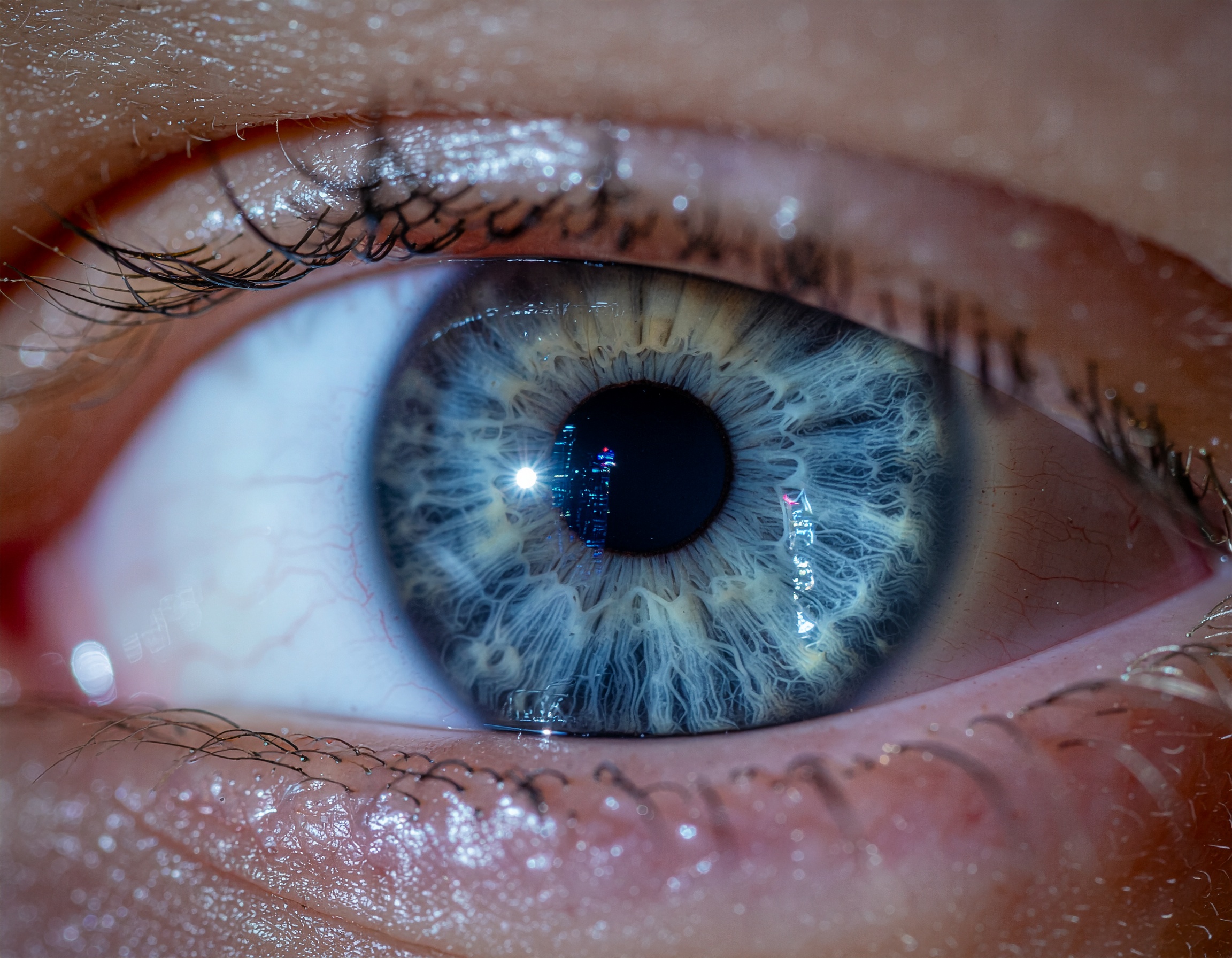 Close-up of a Human Eye with Textured Blue Iris