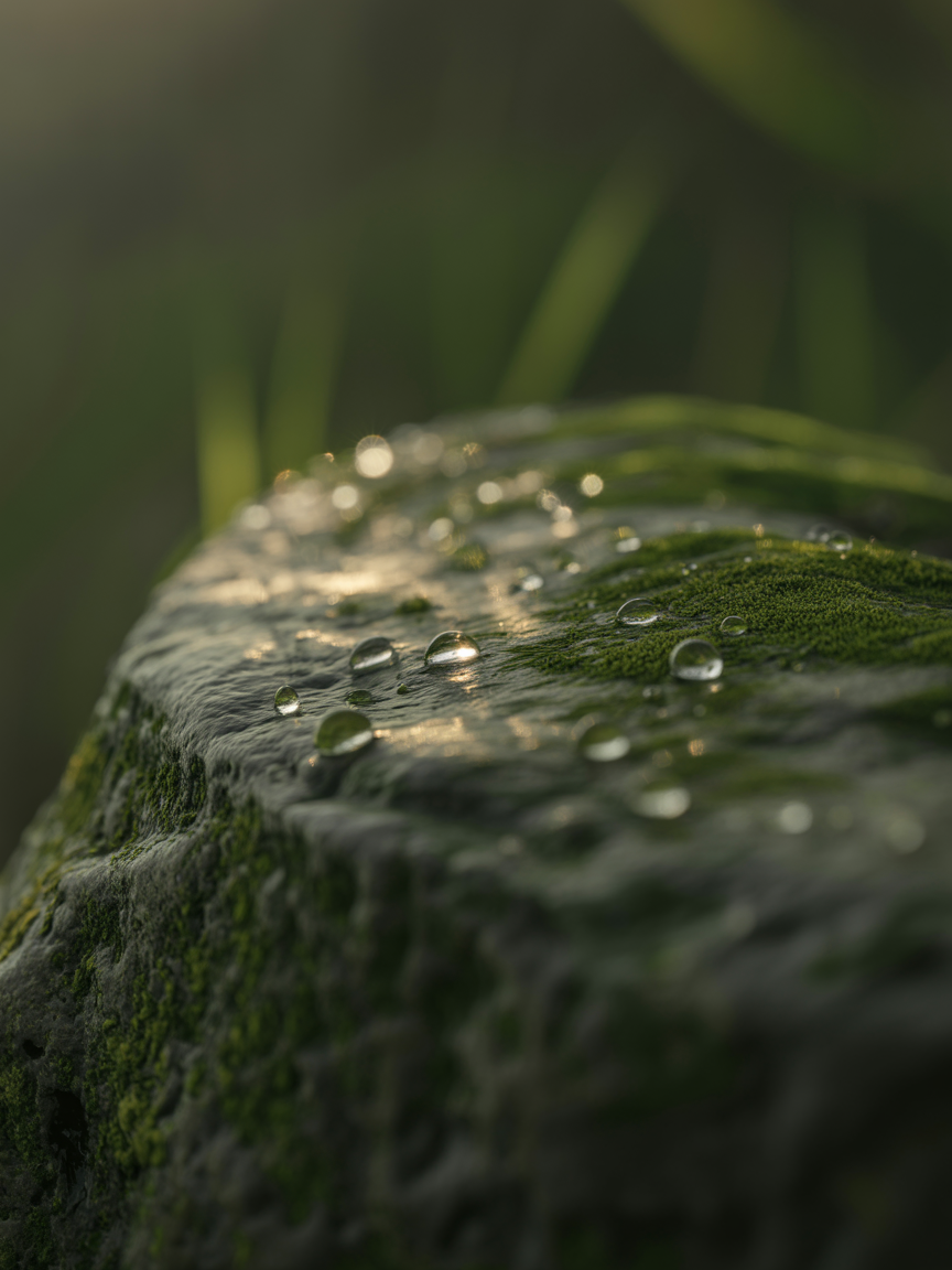 Close-up of Stone Surface Covered with Vibrant Green Moss