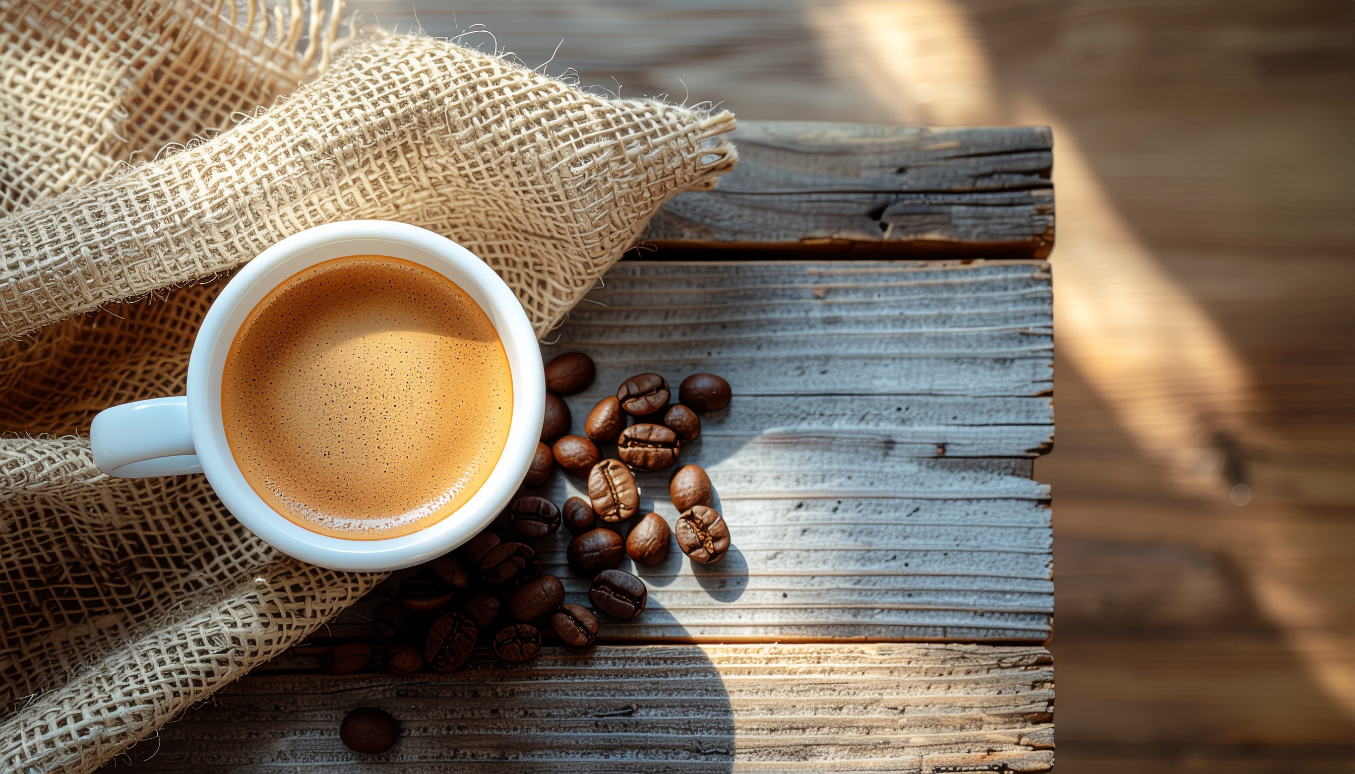 A steaming cup of espresso sits elegantly on a rustic wooden table