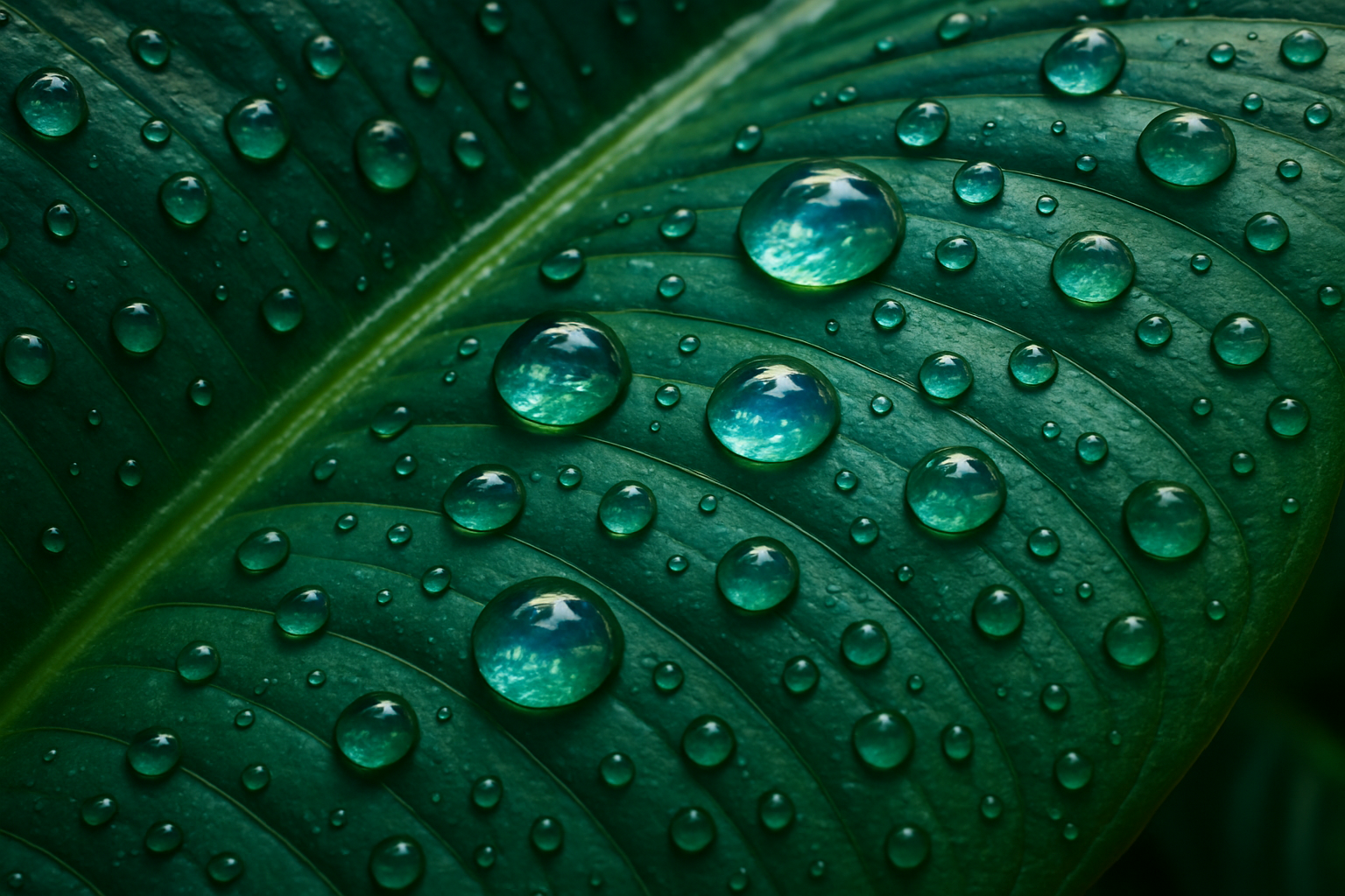 Crystal Clear Water Drops on Vibrant Green Leaf