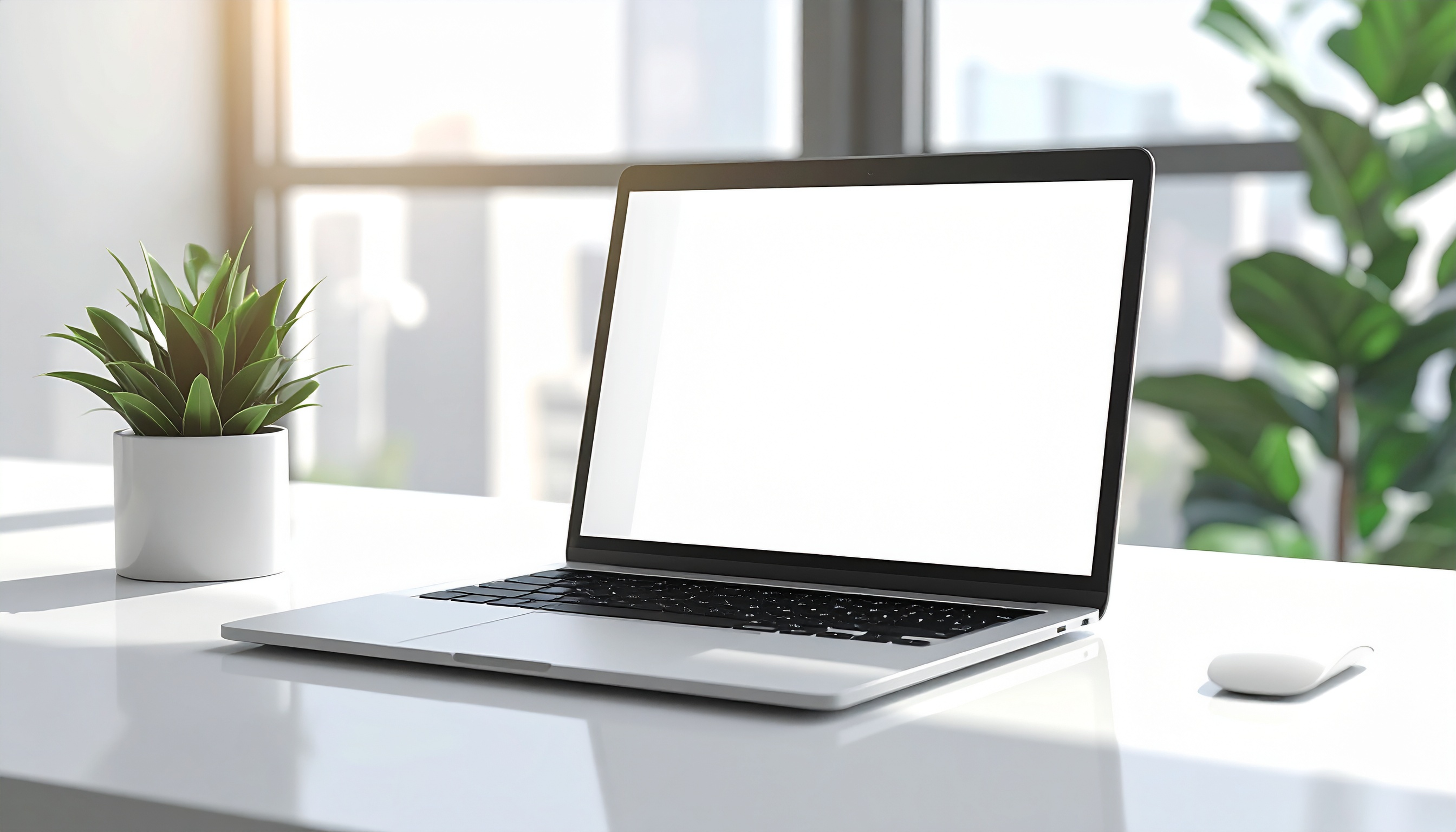 Modern Laptop on Minimalist White Desk