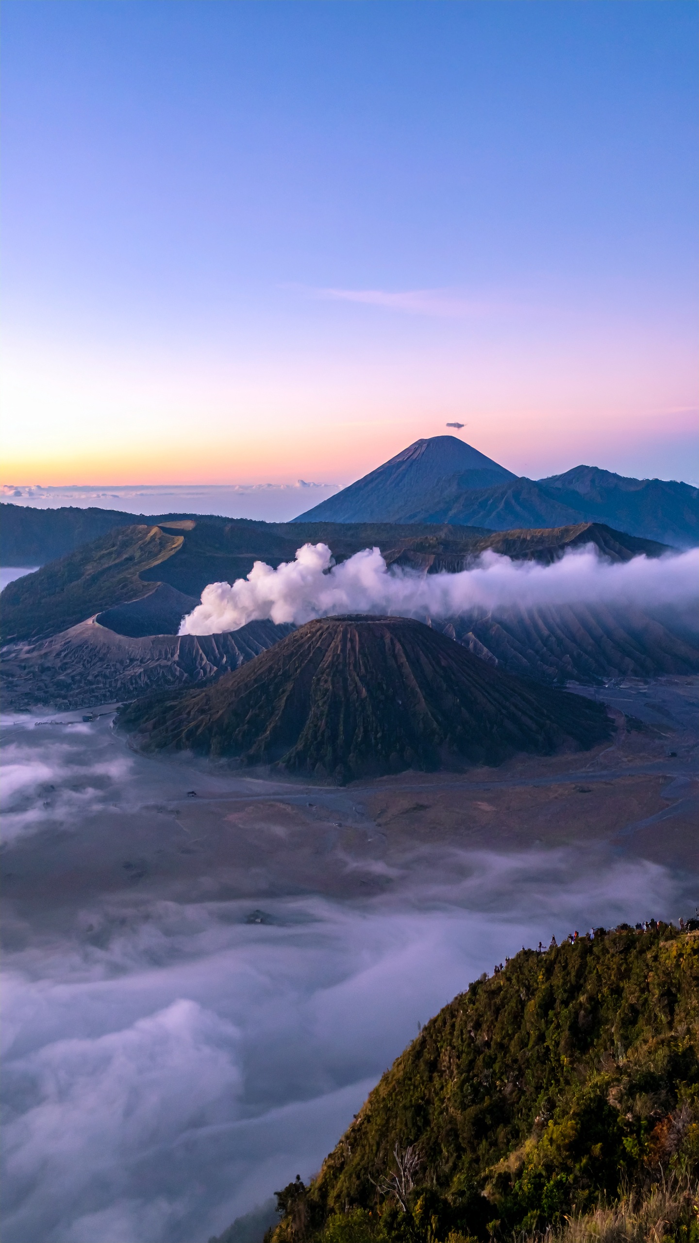 Majestic mountain landscape at sunrise featuring Mount Bromo