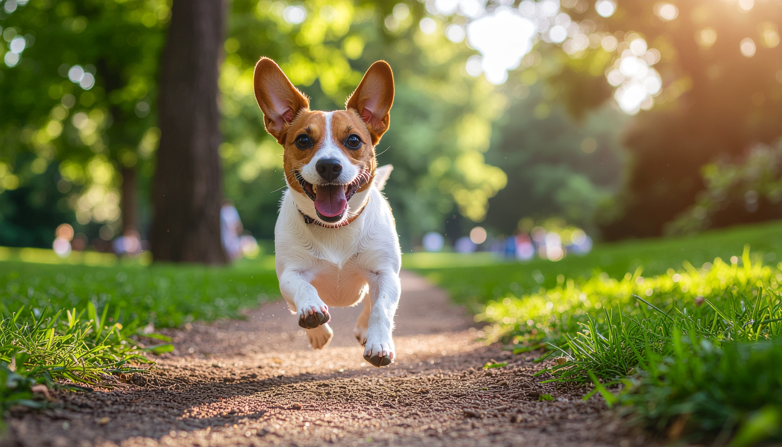 Playful Small Dog Running in a Lush Park