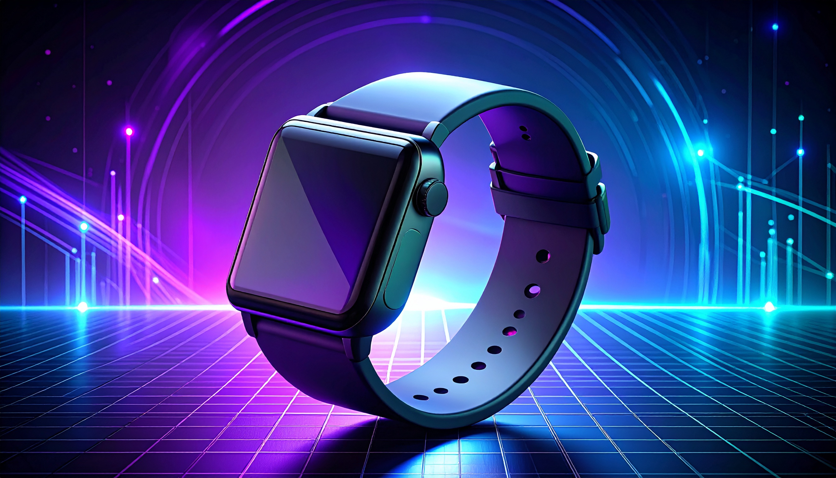 Smartwatch moderno em destaque contra um fundo digital vibrante. Ideal para quem busca tecnologia de ponta integrada ao cotidiano. O design elegante e a interface intuitiva ressaltam sua funcionalidade. Perfeito para uso diário em ambientes urbanos e profissionais. Uma excelente escolha para quem valoriza inovação e estilo.