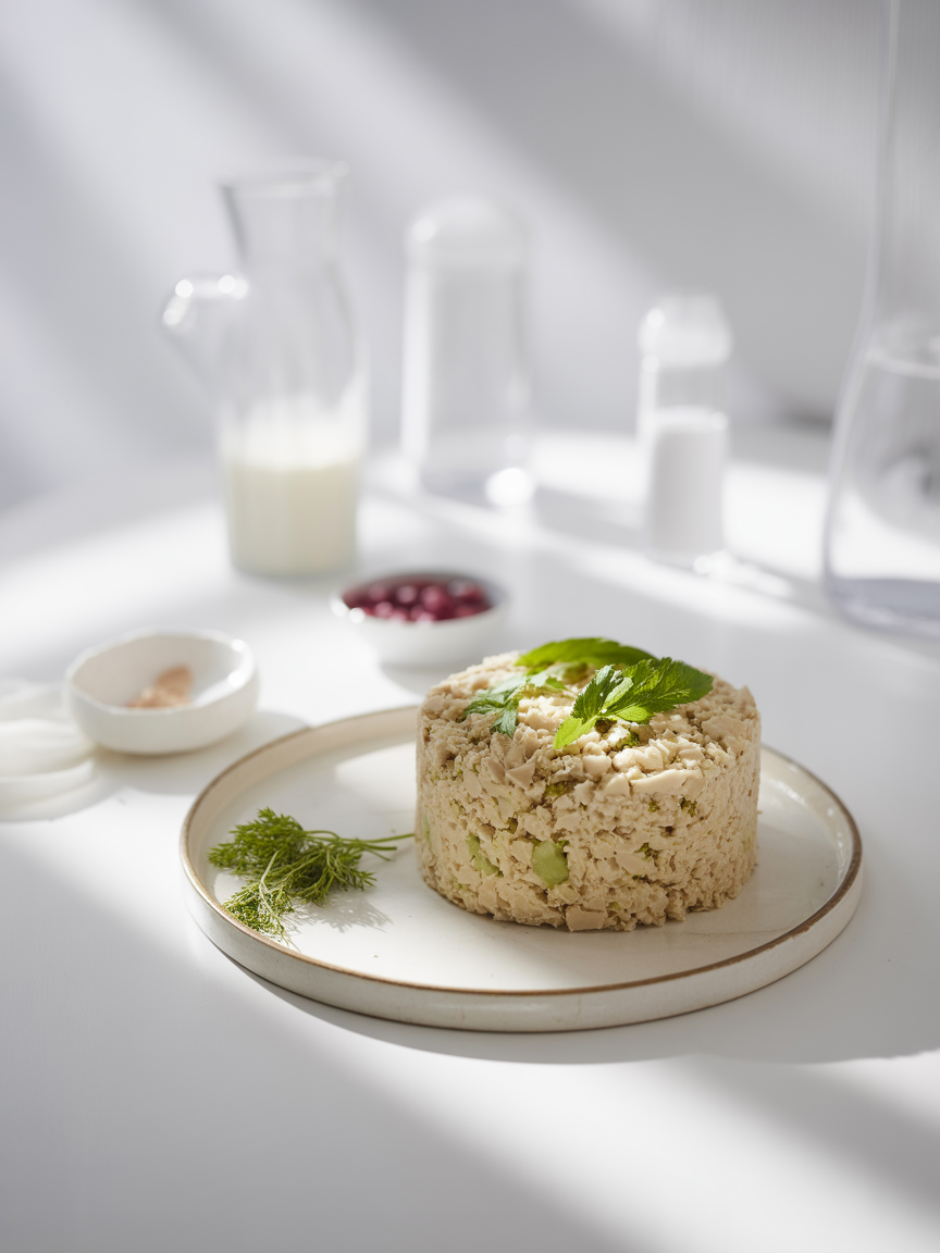 A gourmet salad dish is elegantly presented on a ceramic plate