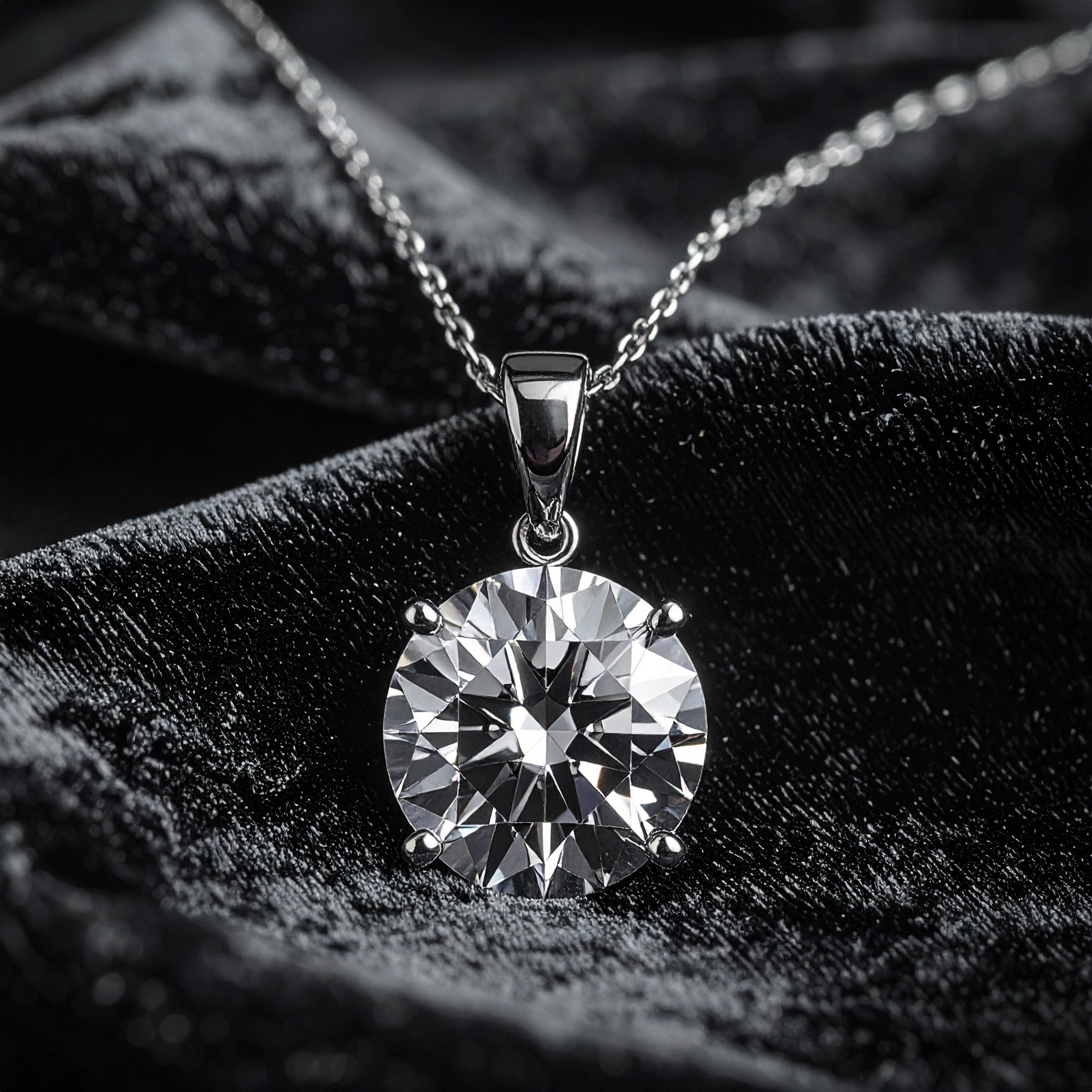 Luxurious Diamond Pendant Necklace on Black Velvet Background