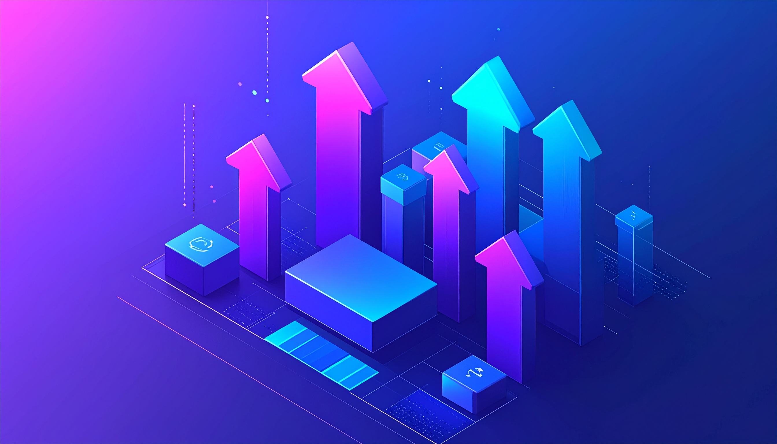 Digital illustration of upward arrows on a blue-gradient background