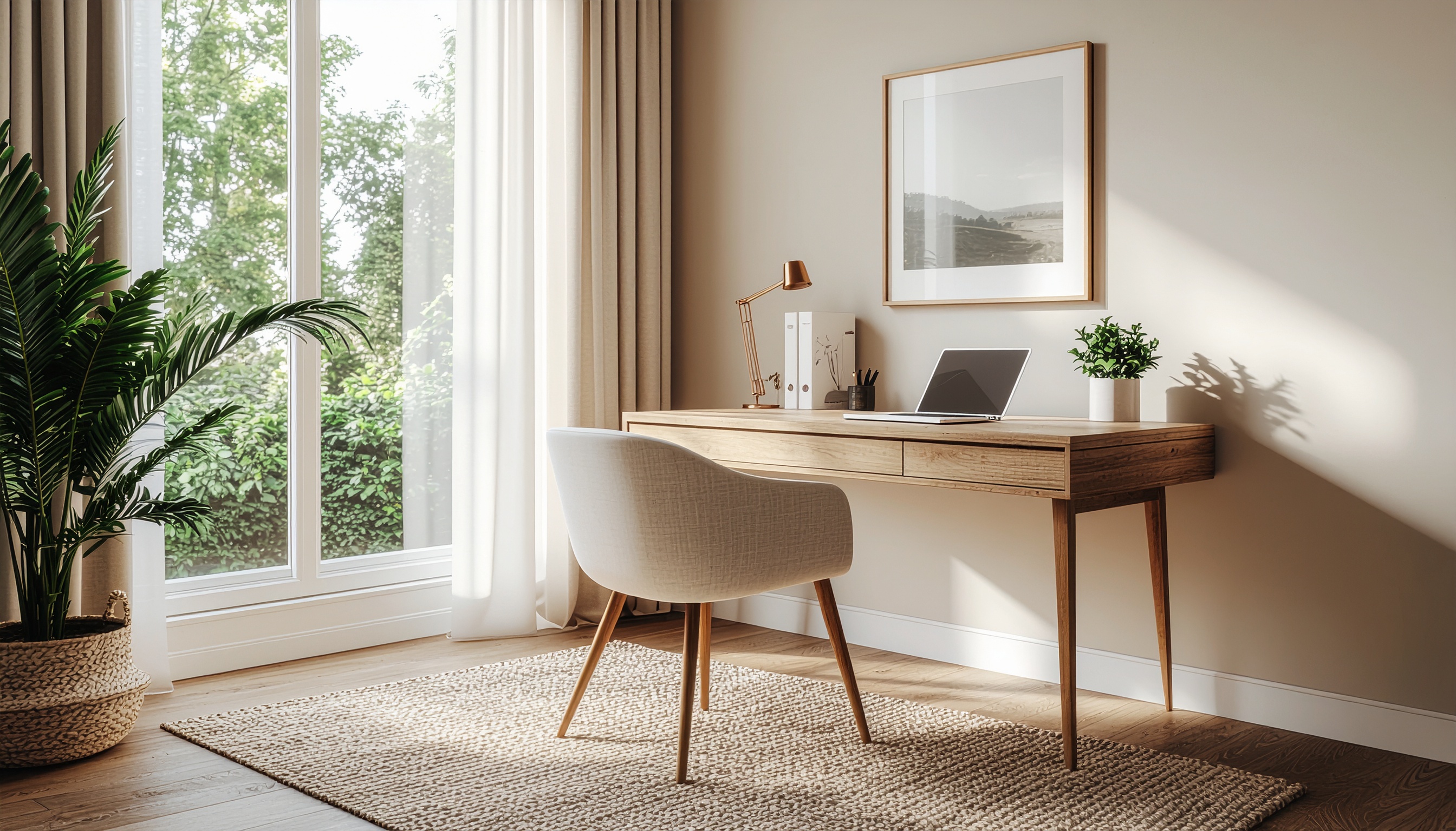 Modern Minimalist Office Space with Laptop