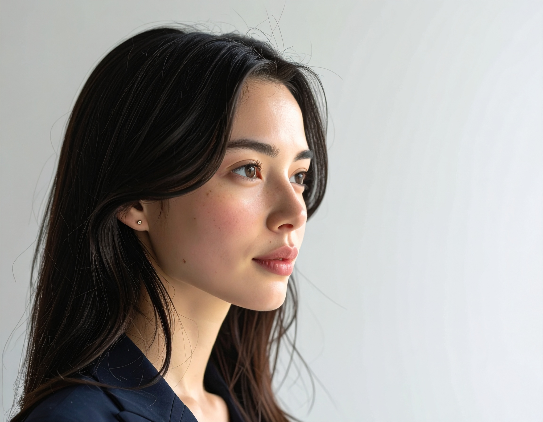 Close-up Portrait of a Young Woman with Long Dark Hair