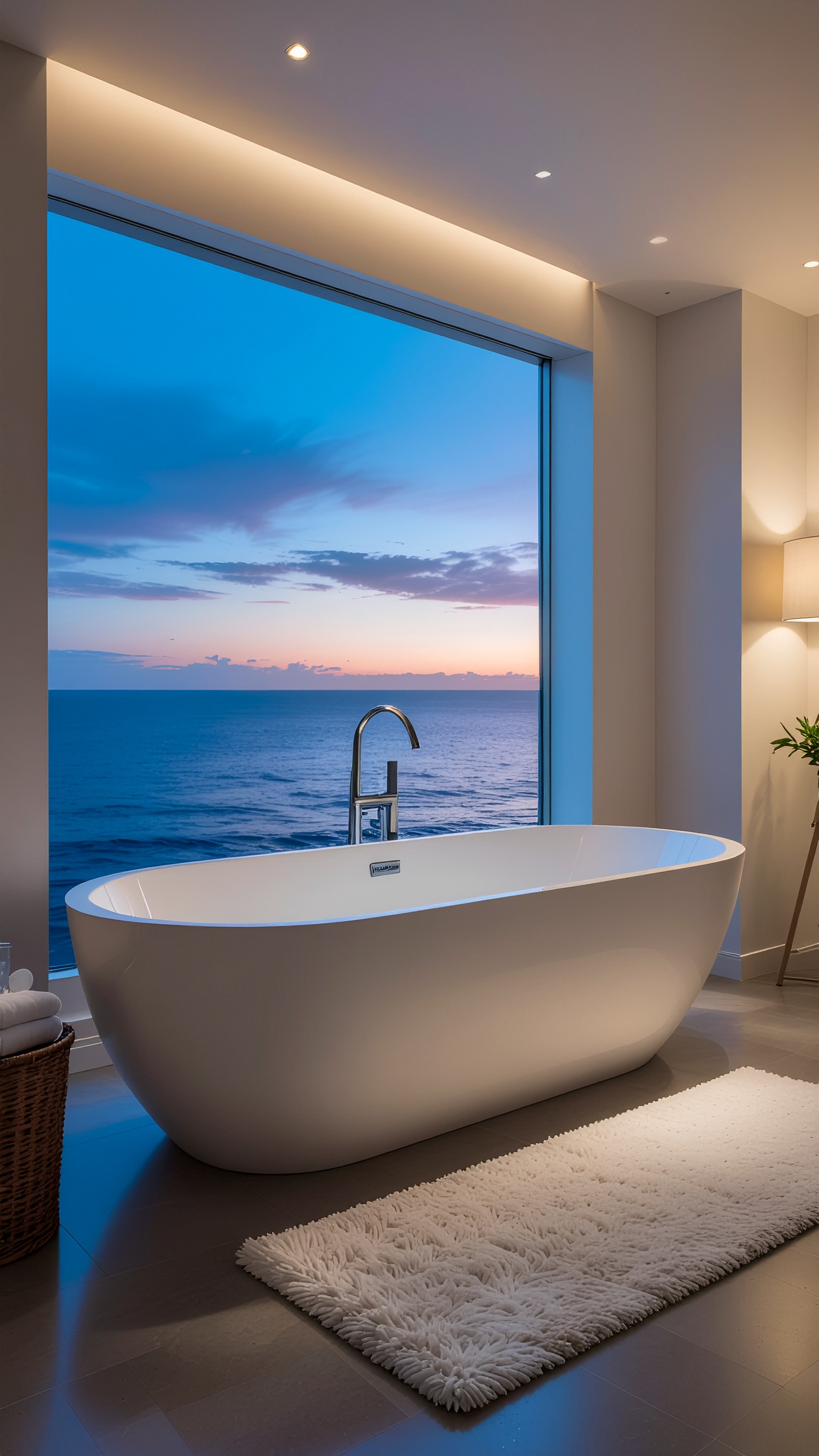 Modern Bathtub in Luxurious Bathroom with Ocean View