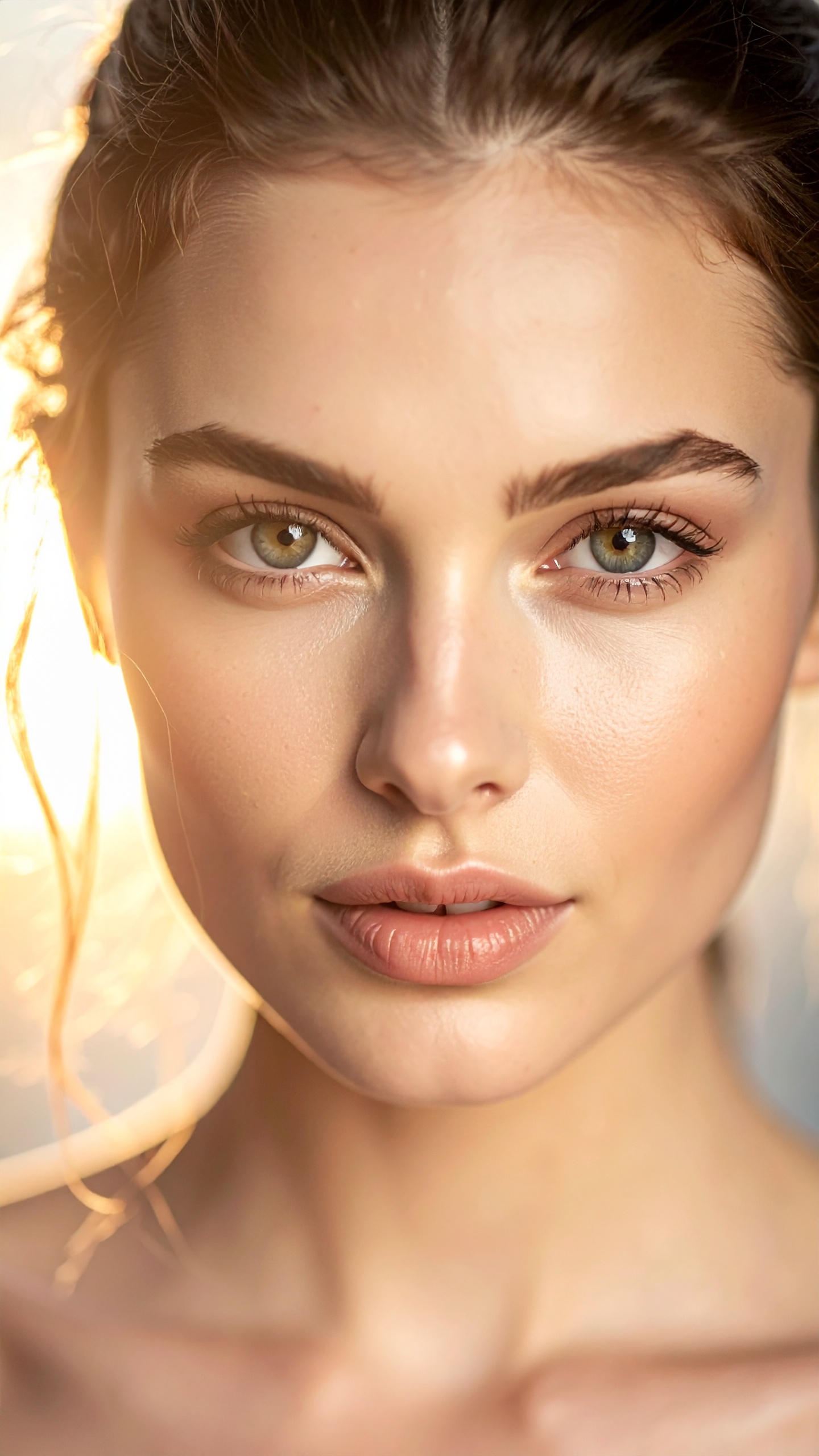 Close-Up Portrait of a Woman with Flawless Skin and Expressive Eyes