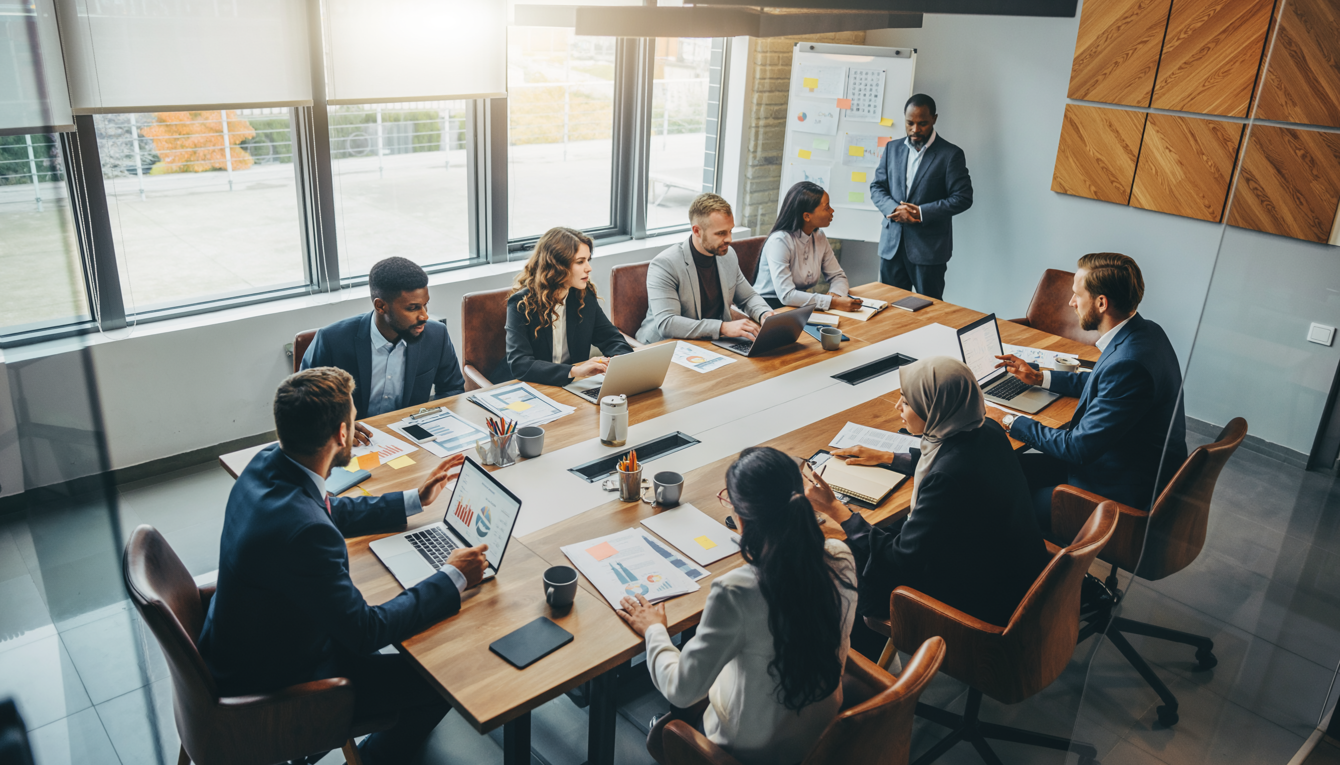 Business Meeting in Modern Conference Room