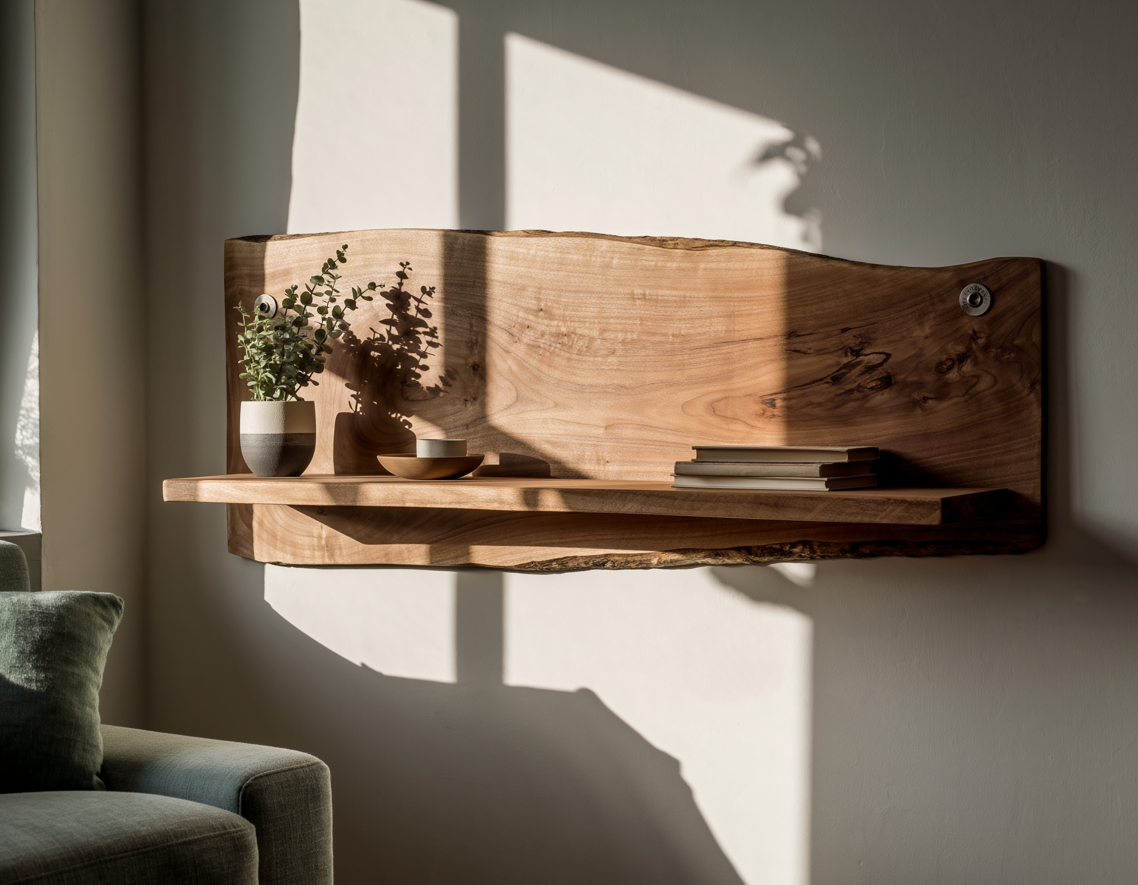 Elegant Natural Wood Shelf with Organic Edges