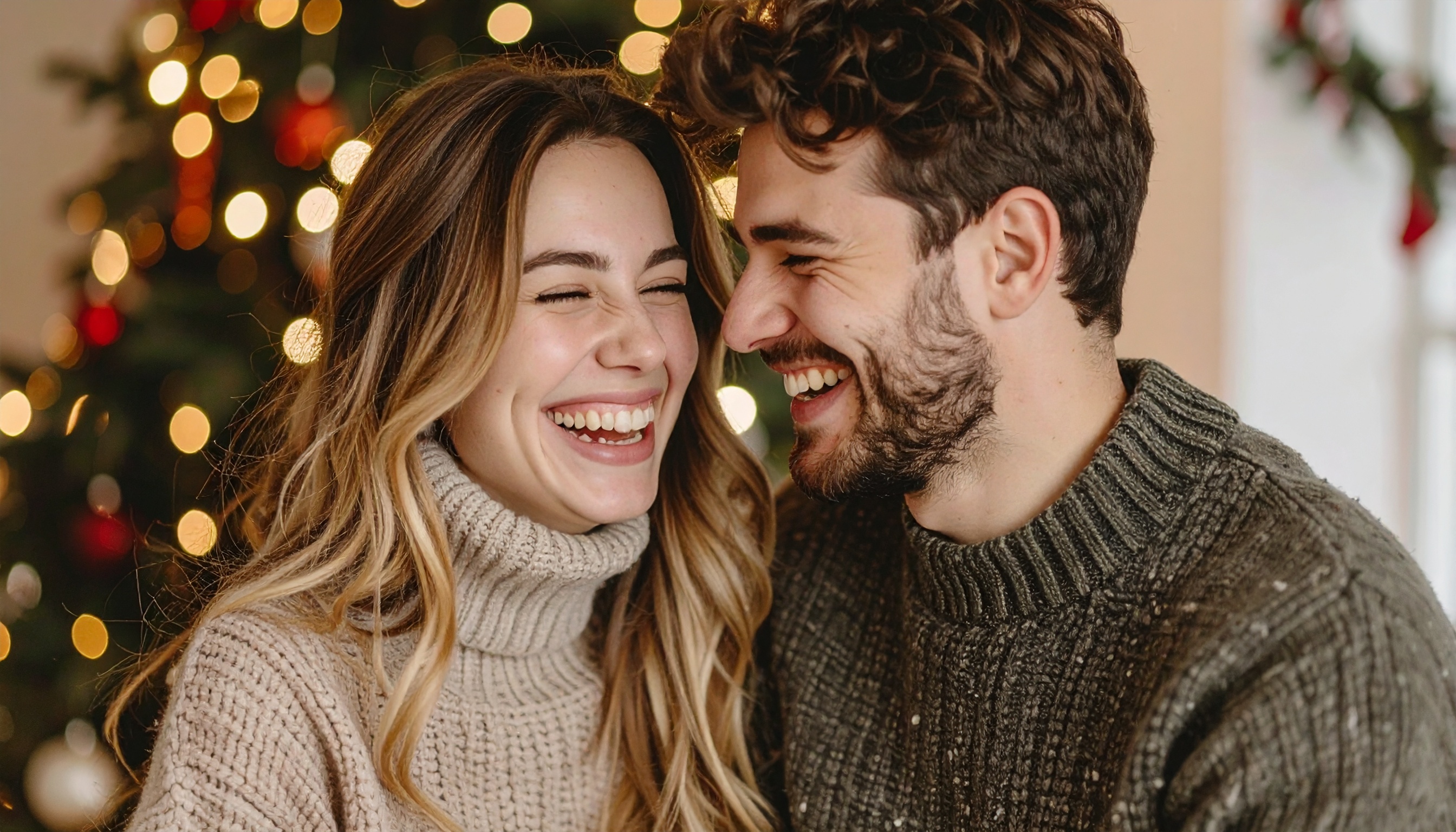 Smiling Couple in a Cozy Christmas Setting