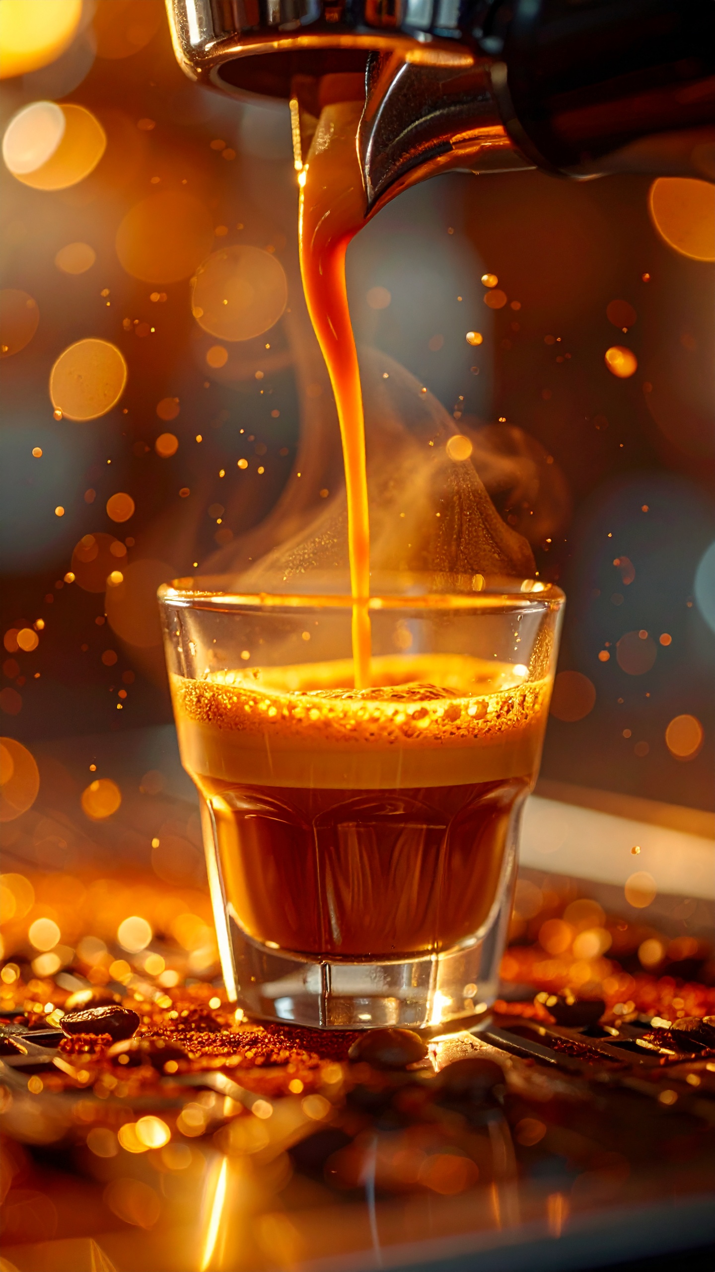 Hot Espresso Filling a Glass Cup