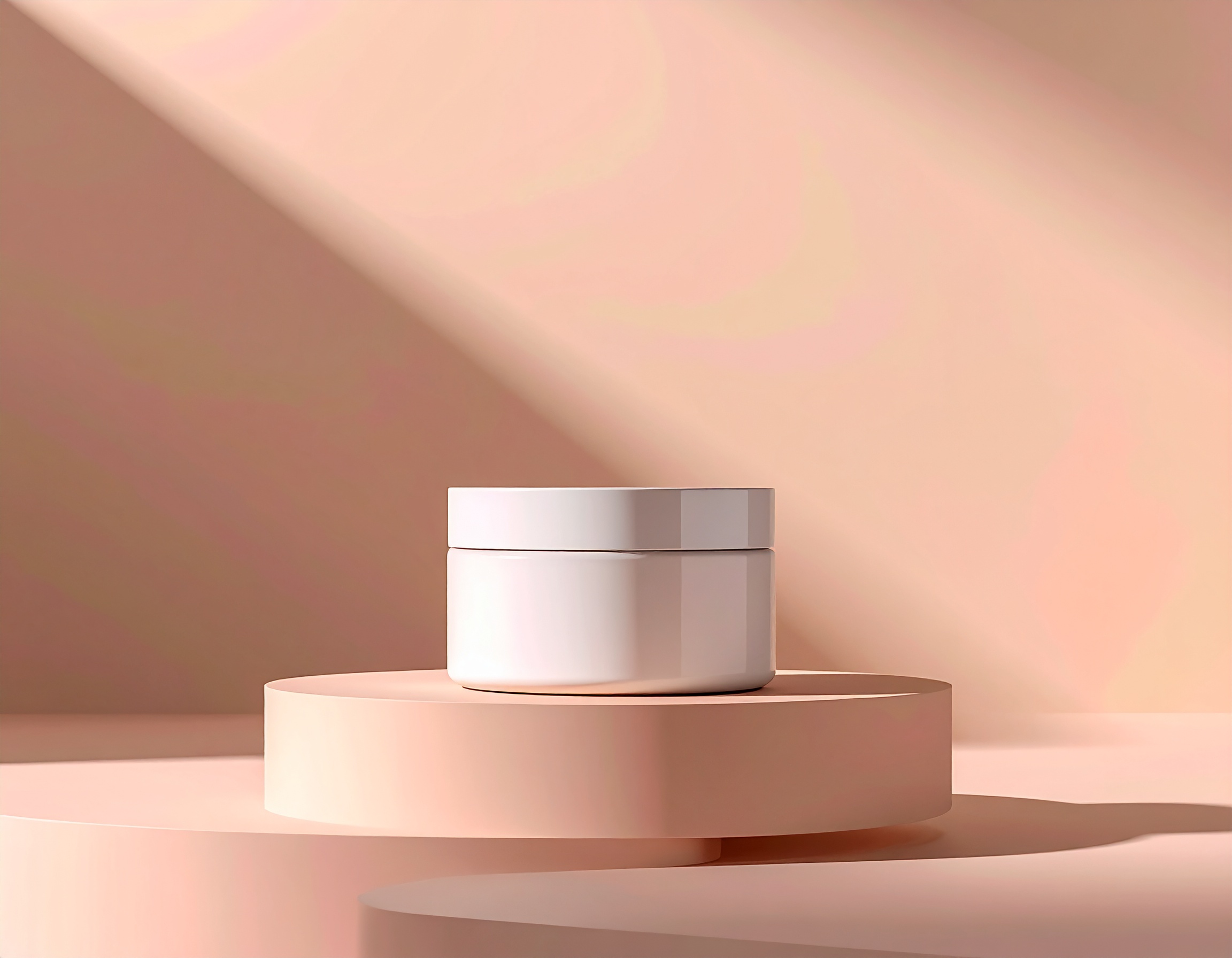Minimalist White Cosmetic Jar on Light Pink Platform