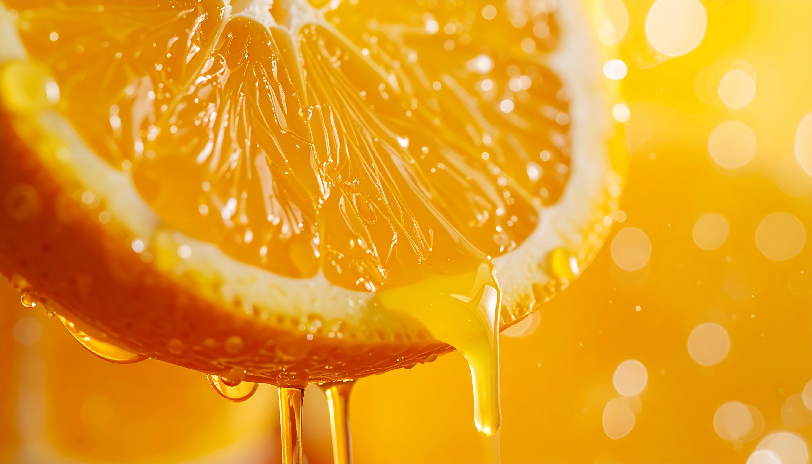 Juicy Orange Slice Close-Up with Dripping Juice