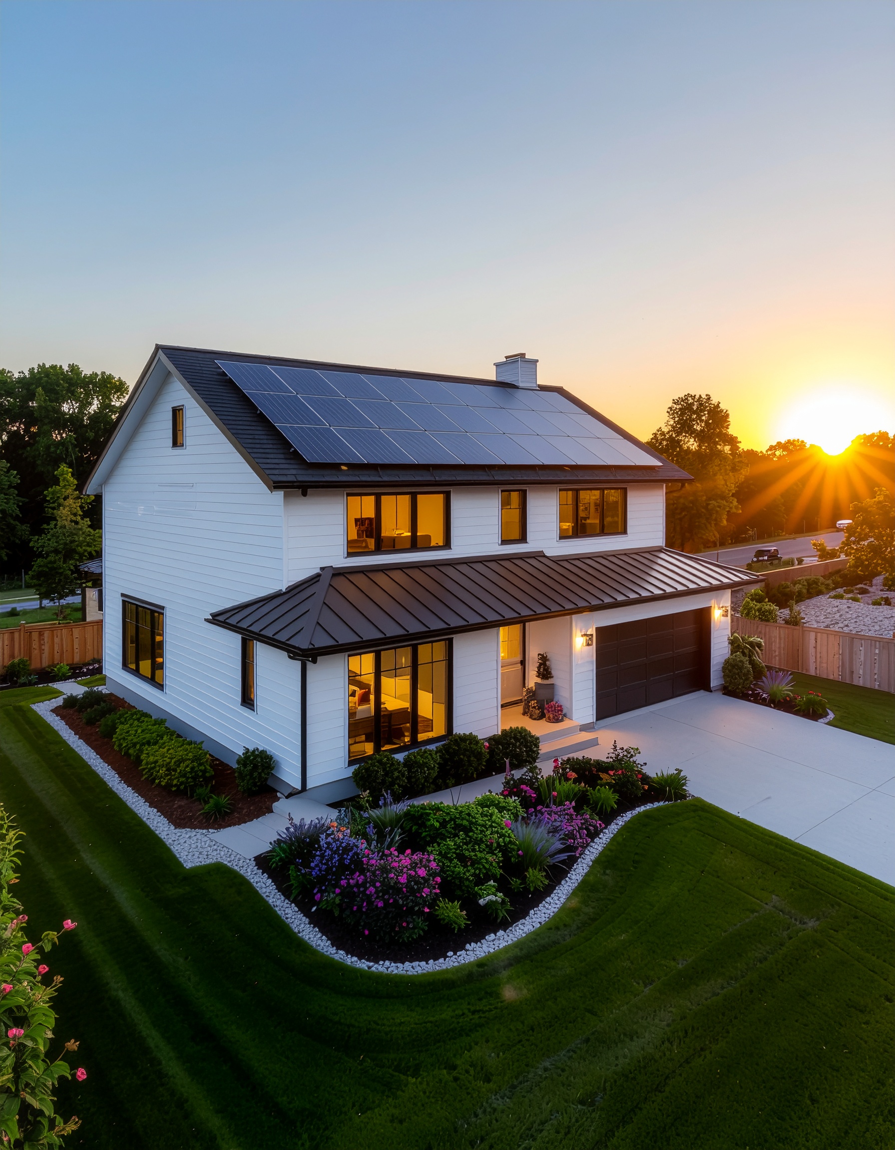 Modern Two-Story House with Solar Panels