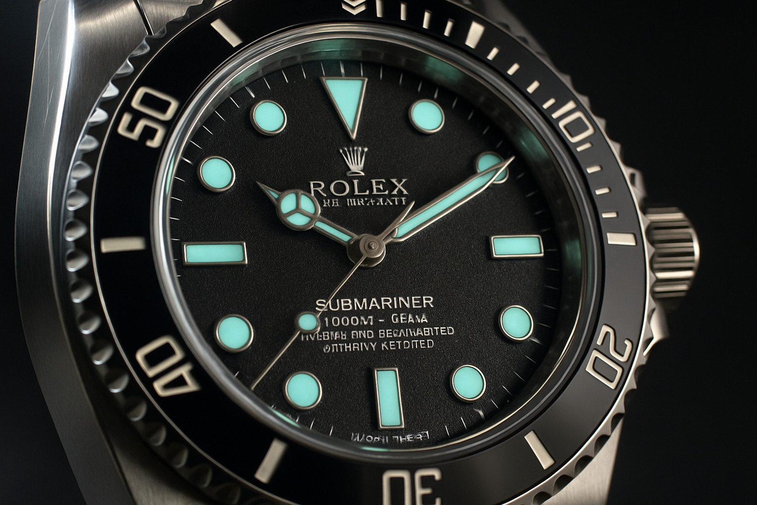 Elegant Black Dial Watch with Aqua Markers