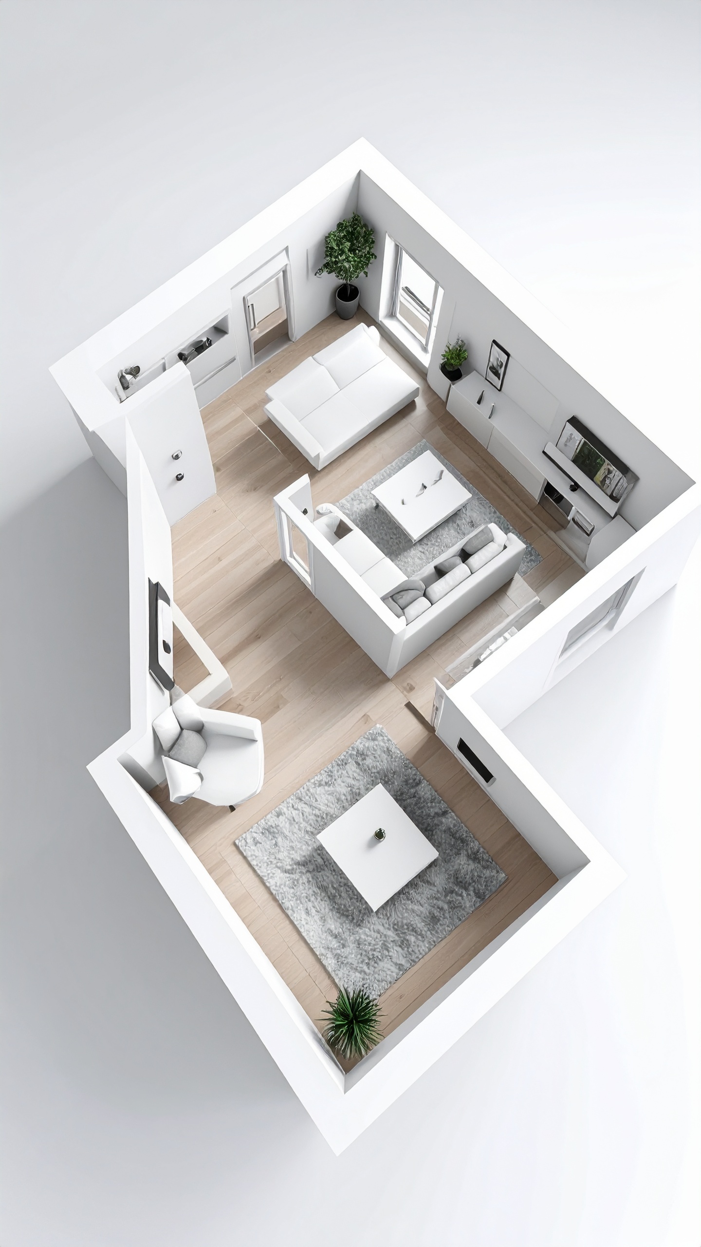 Modern apartment layout featuring minimalist design with neutral tones