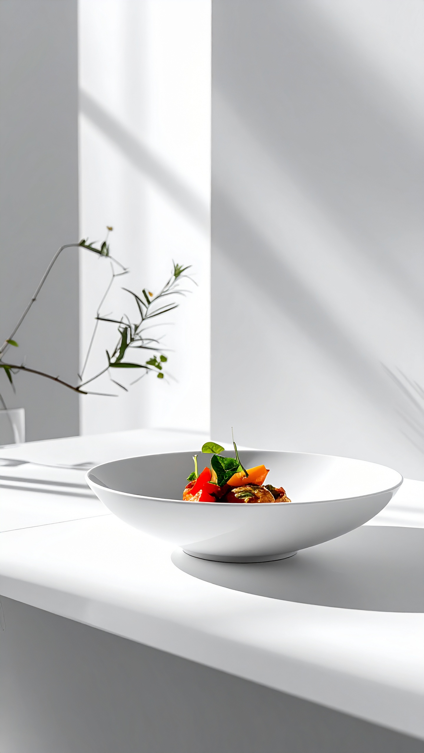 Elegant white ceramic bowl on a sleek, modern table