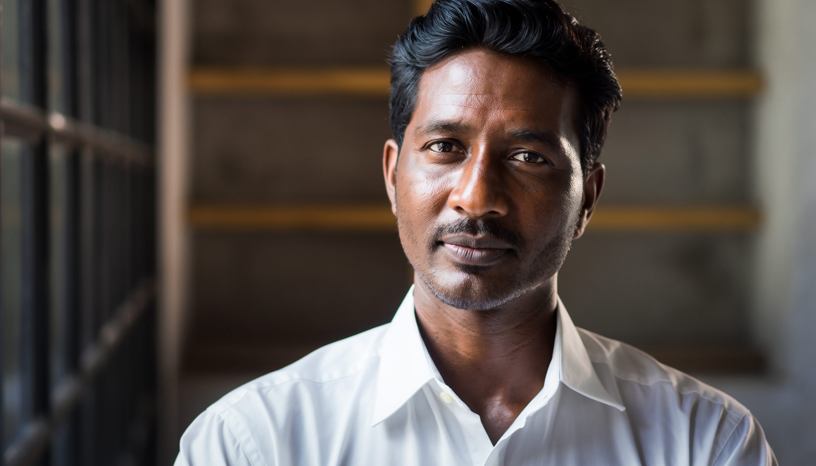 Serene Portrait of a Man in a White Shirt