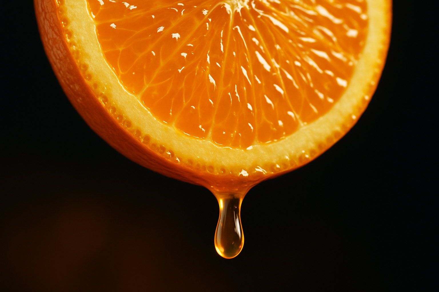 Close-up of a Juicy Orange Slice with Dripping Juice