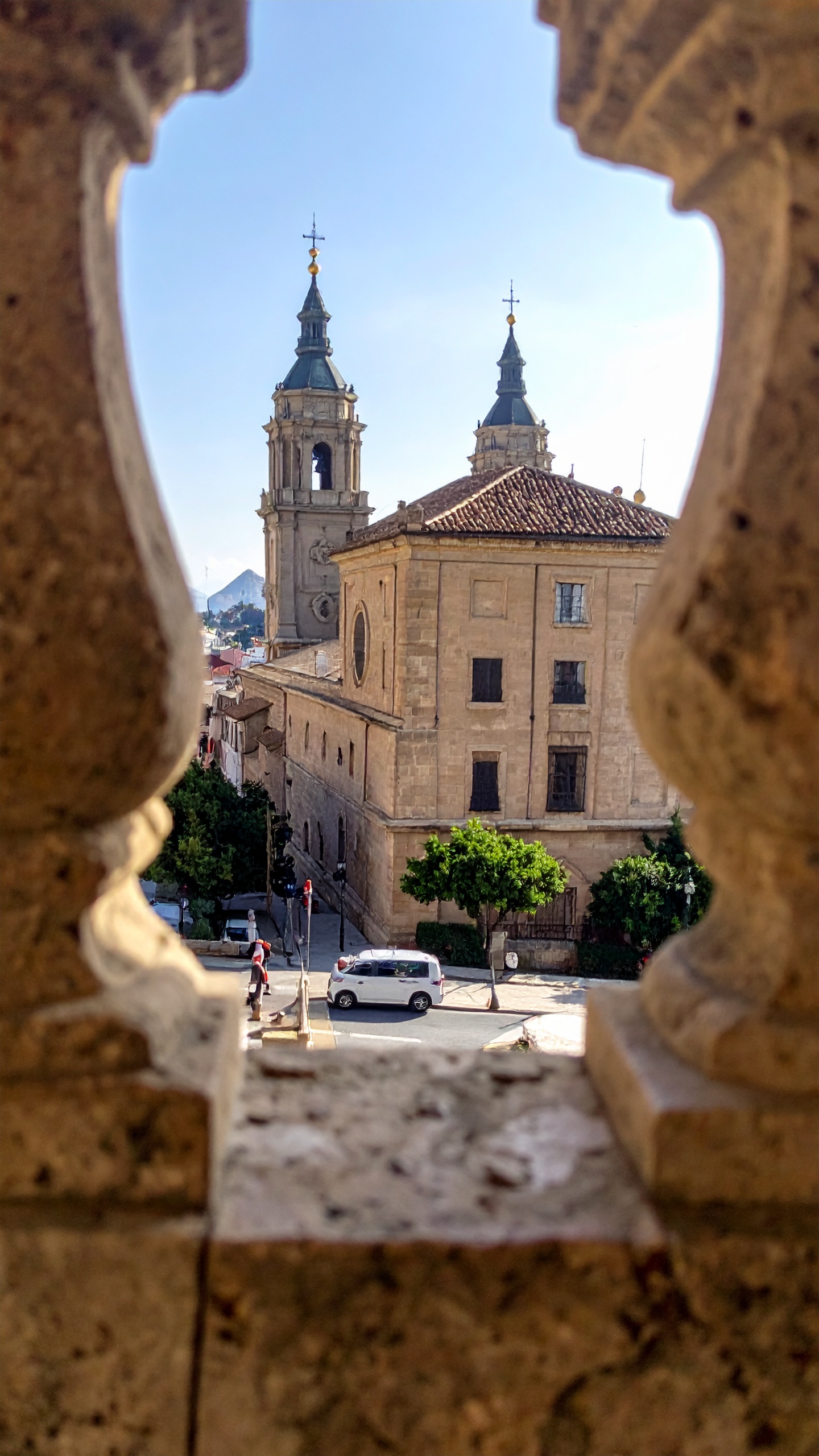 Historic Cathedral View Through Stone Opening