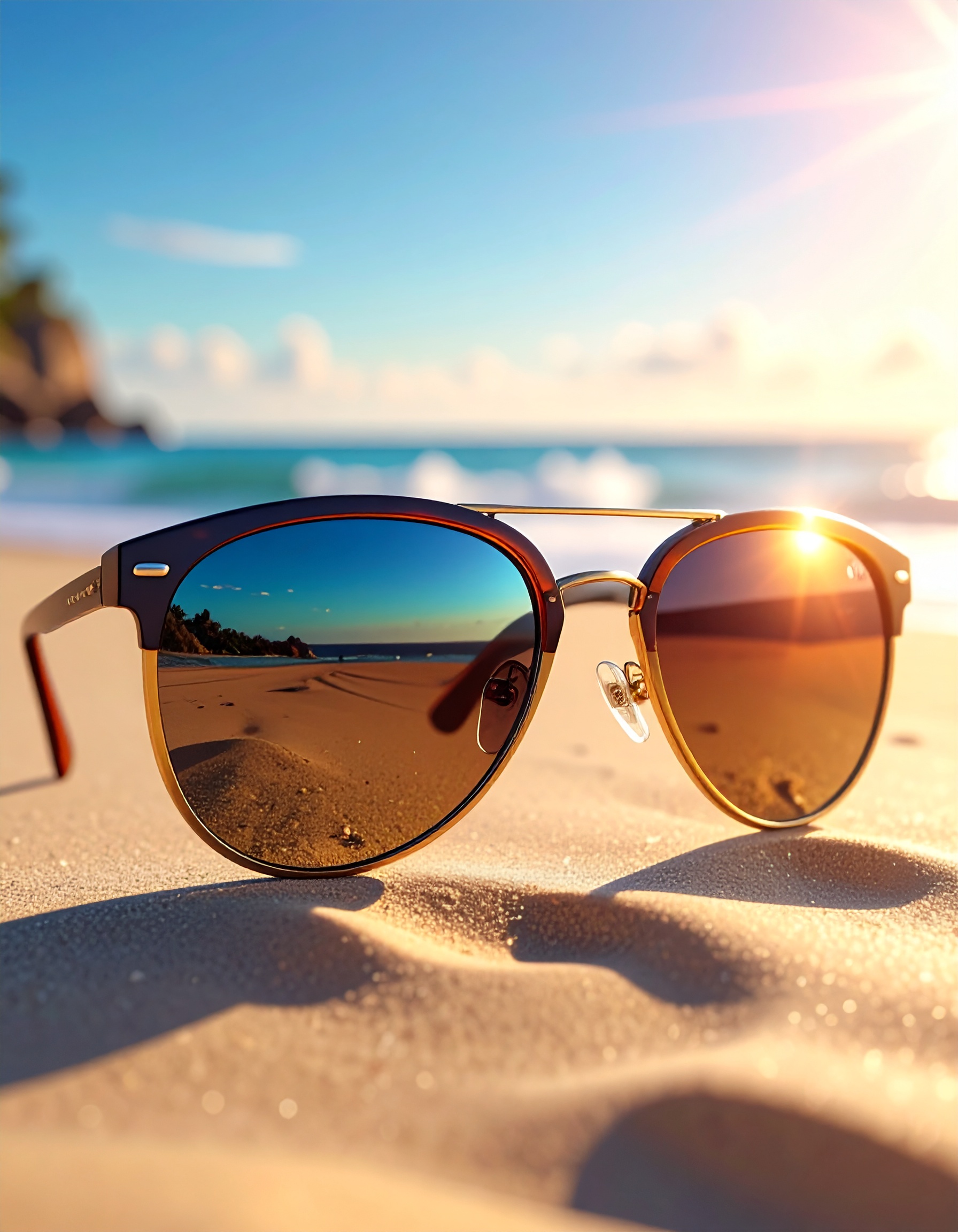 Stylish Sunglasses on a Sunny Beach
