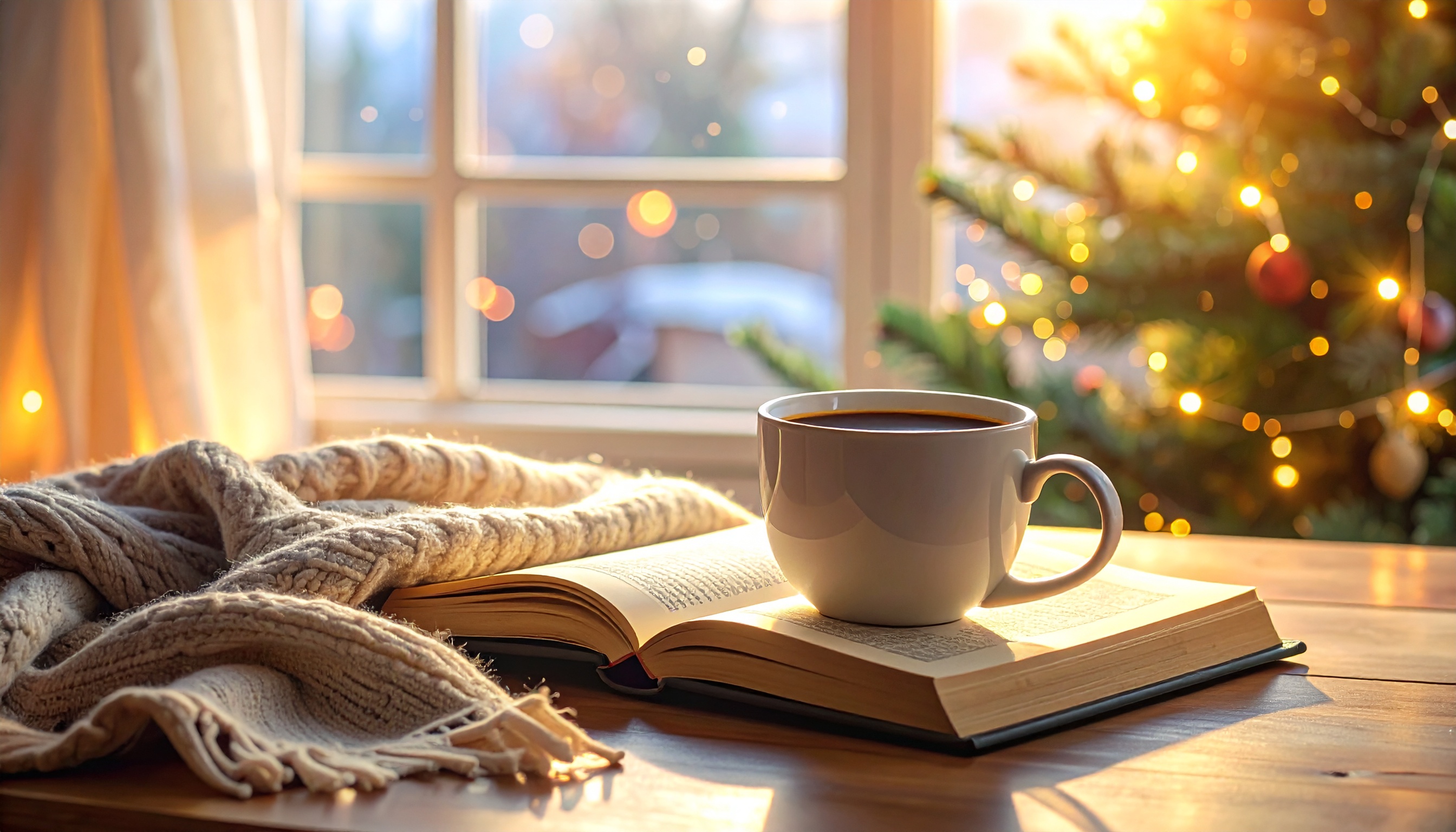 Cozy Winter Scene with Coffee and Book