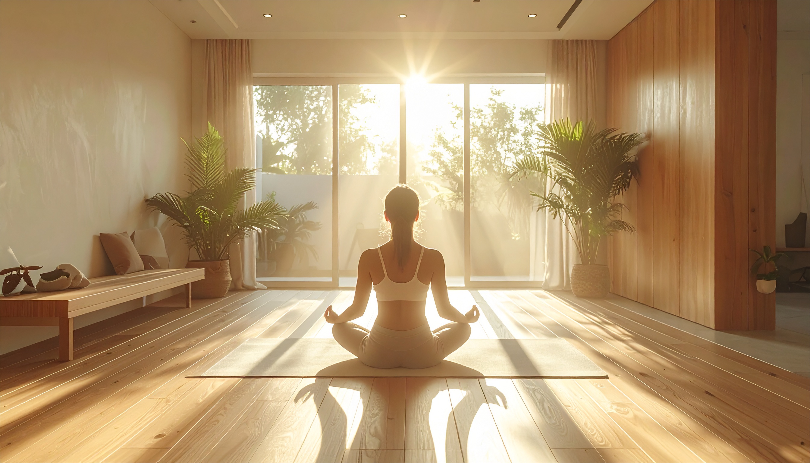 Woman Meditating in Sunlit Room