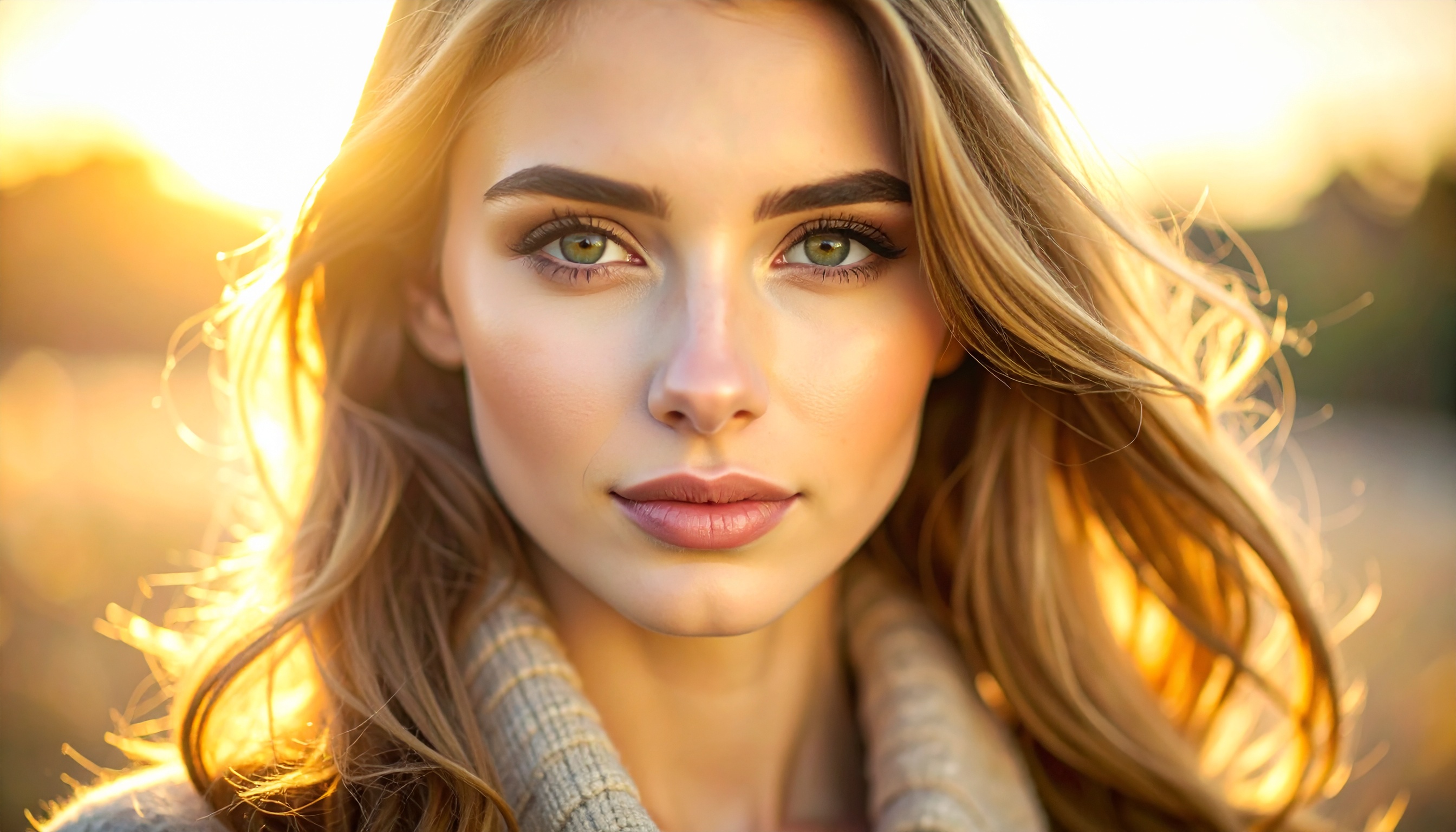 Sunset Portrait of a Woman with Golden Lighting