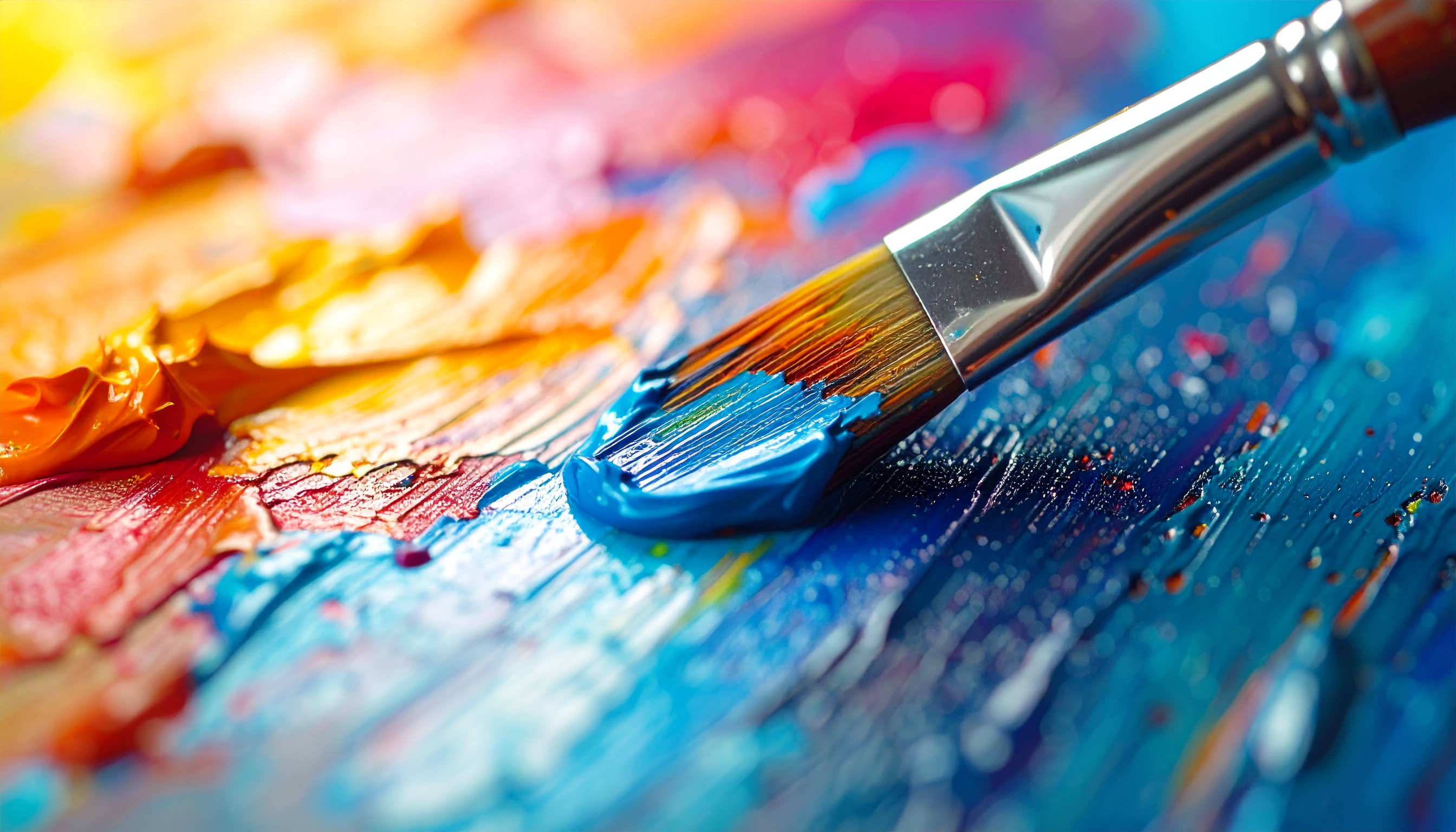 Vibrant Blue Paint Brush on Colorful Palette